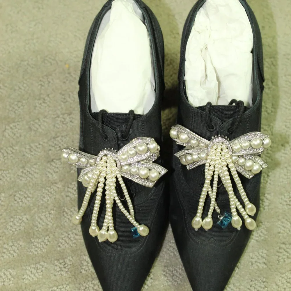 CHANEL NEW Pre-Fall 18A BLACK CC PEARL JEWELED BOW BOOTIES SHOES EU 37.5C / 6.5